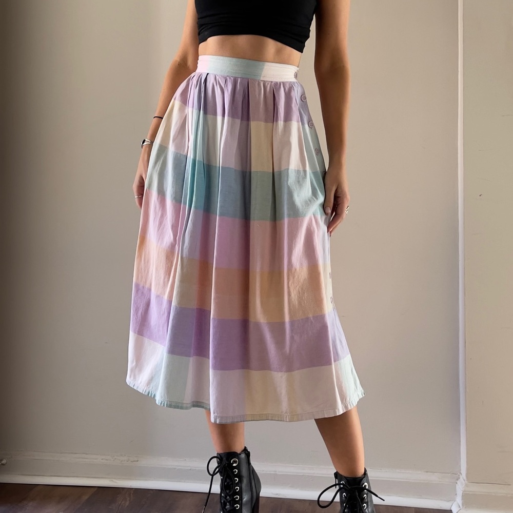 Pastel Color Block Maxi Skirt High Waisted